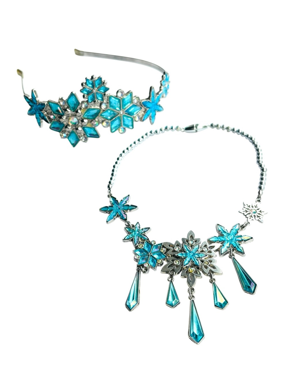 Disney Elsa Frozen Tiara Necklace Set Disney Store Blue Teal Snowflake Princess